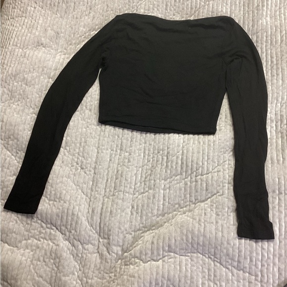 NAKED WARDROBE BLACK LONG SLEEVE CROP TOP W/ MESH SZ. M NWOT - Picture 2 of 6